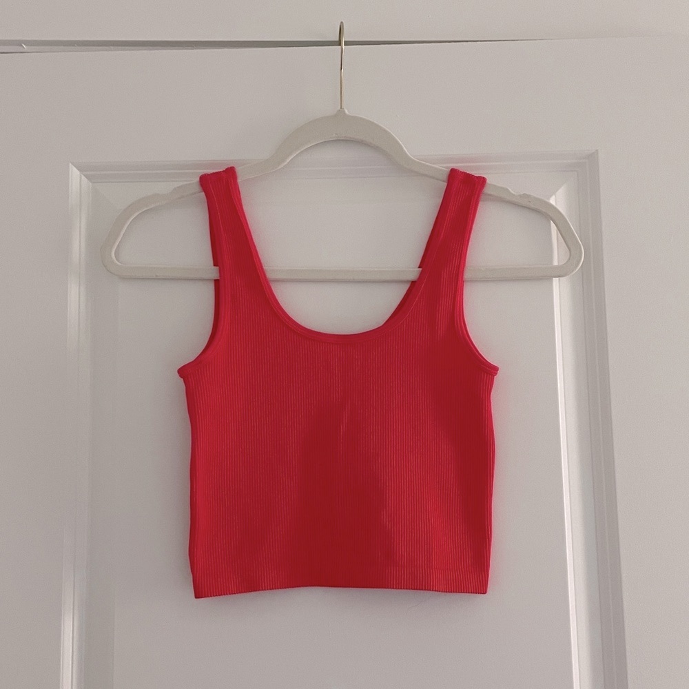Aeropostale Ribbed Nylon Crop Top Scoop V Tank Cami Athleisure Athletic Red